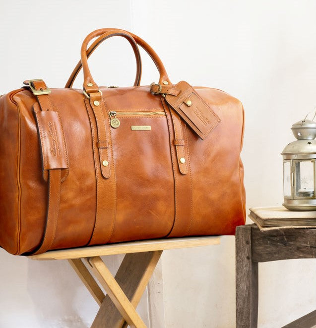 TL Voyager Reisetasche Leder Vorderfach Schwarz