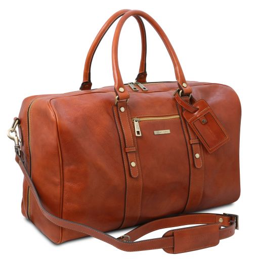TL Voyager Reisetasche Leder Vorderfach Dunkelbraun