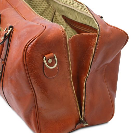 TL Voyager Reisetasche Leder Vorderfach Dunkelbraun