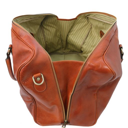 TL Voyager Reisetasche Leder Vorderfach Dunkelbraun