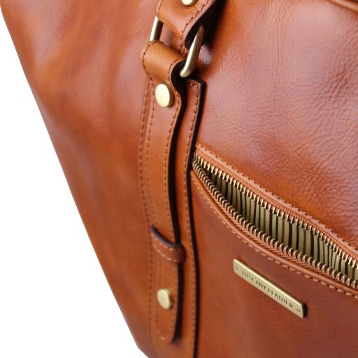 TL Voyager Reisetasche Leder Vorderfach Dunkelbraun