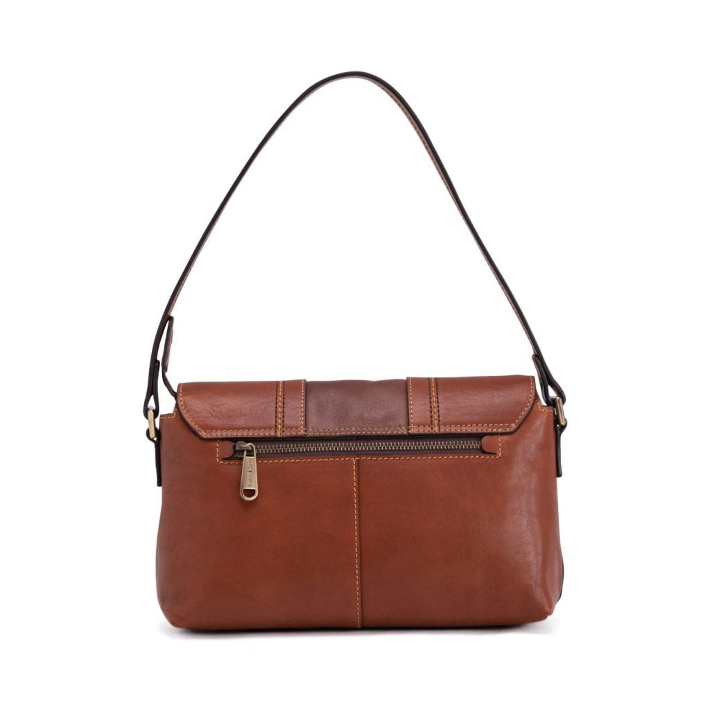 GC Schultertasche aus Leder Cognac