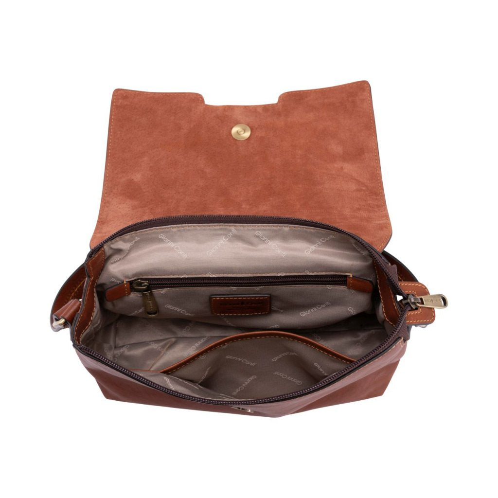 GC Schultertasche aus Leder Cognac