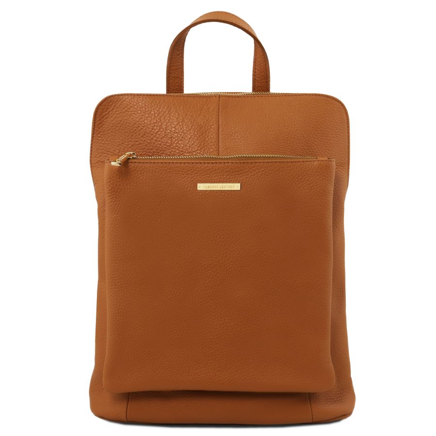 TL Bag - Lederrucksack aus weichem Leder Cognac