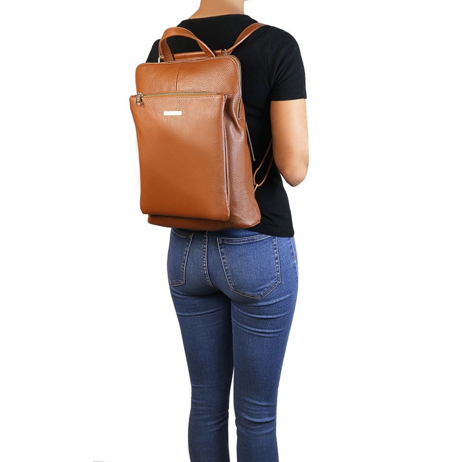 TL Bag - Lederrucksack aus weichem Leder Cognac
