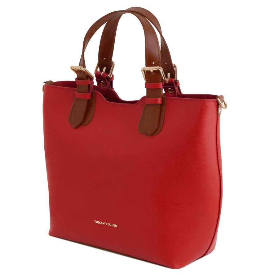 TL Bag - Shopping Tasche aus Saffiano Leder Rot