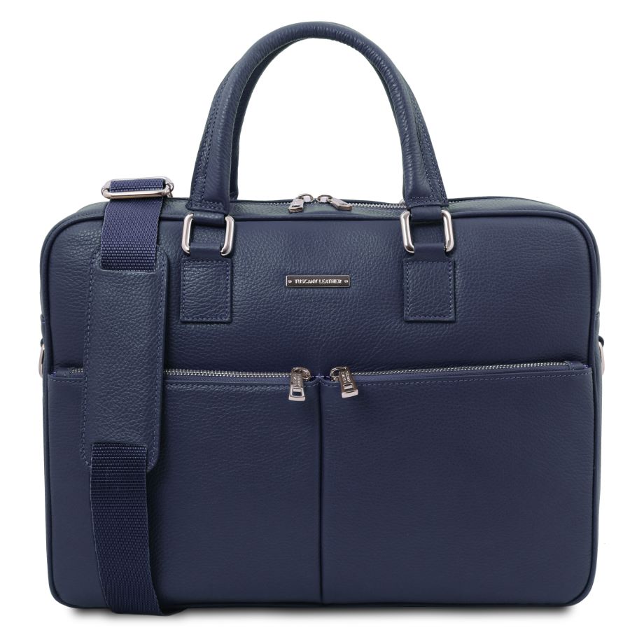 Treviso - Notebook Aktentasche aus Leder Dunkelblau