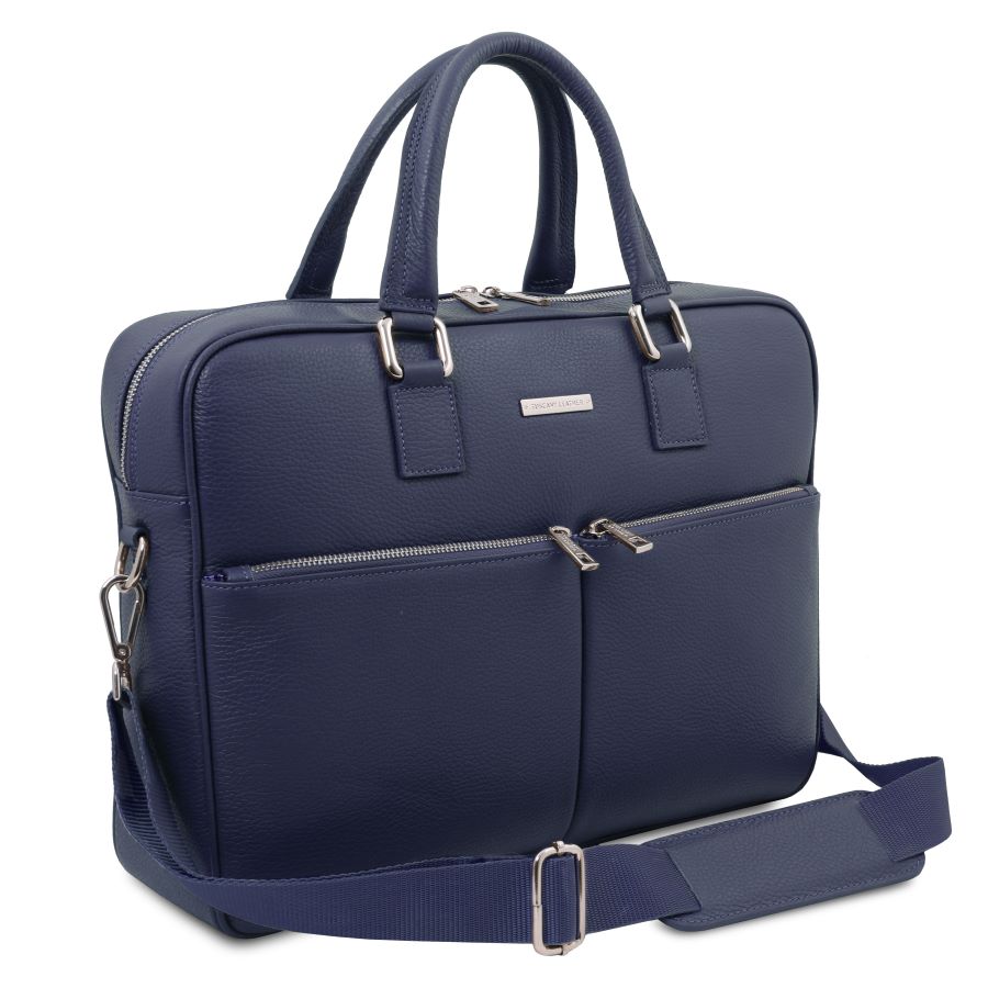 Treviso - Notebook Aktentasche aus Leder Dunkelblau