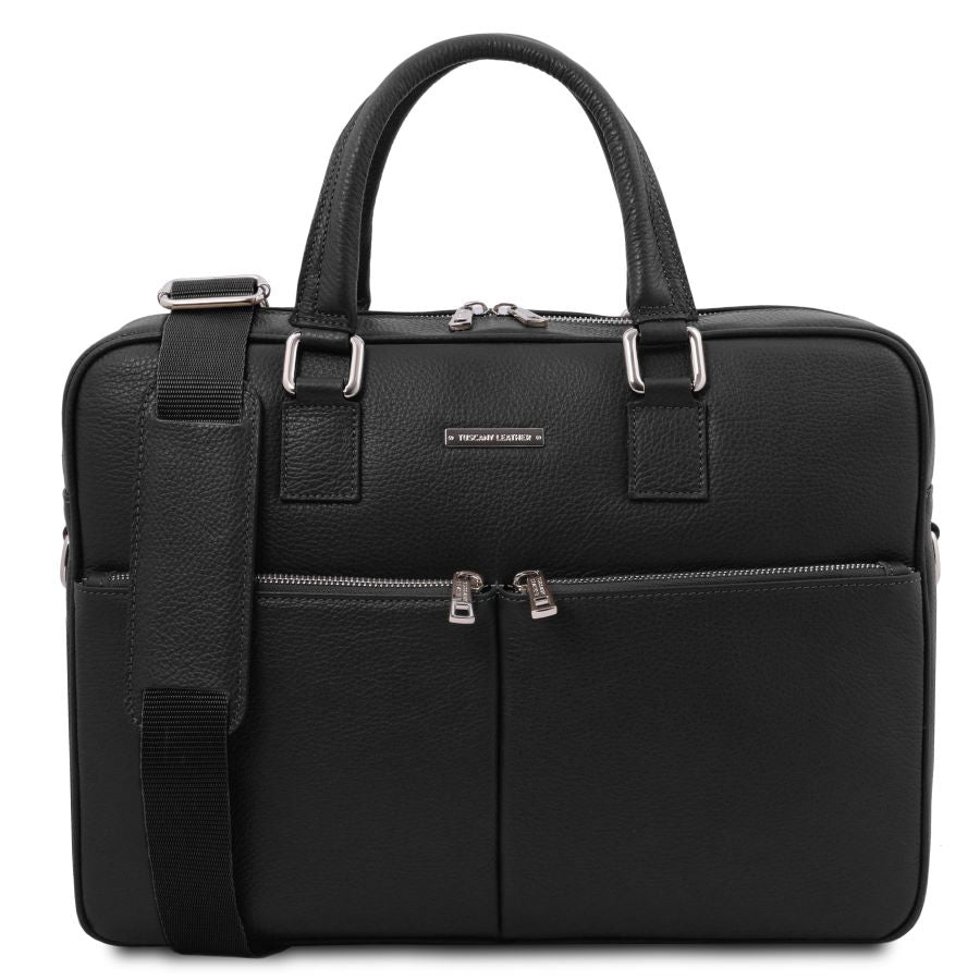 Treviso - Notebook-Aktentasche aus Leder-Schwarz