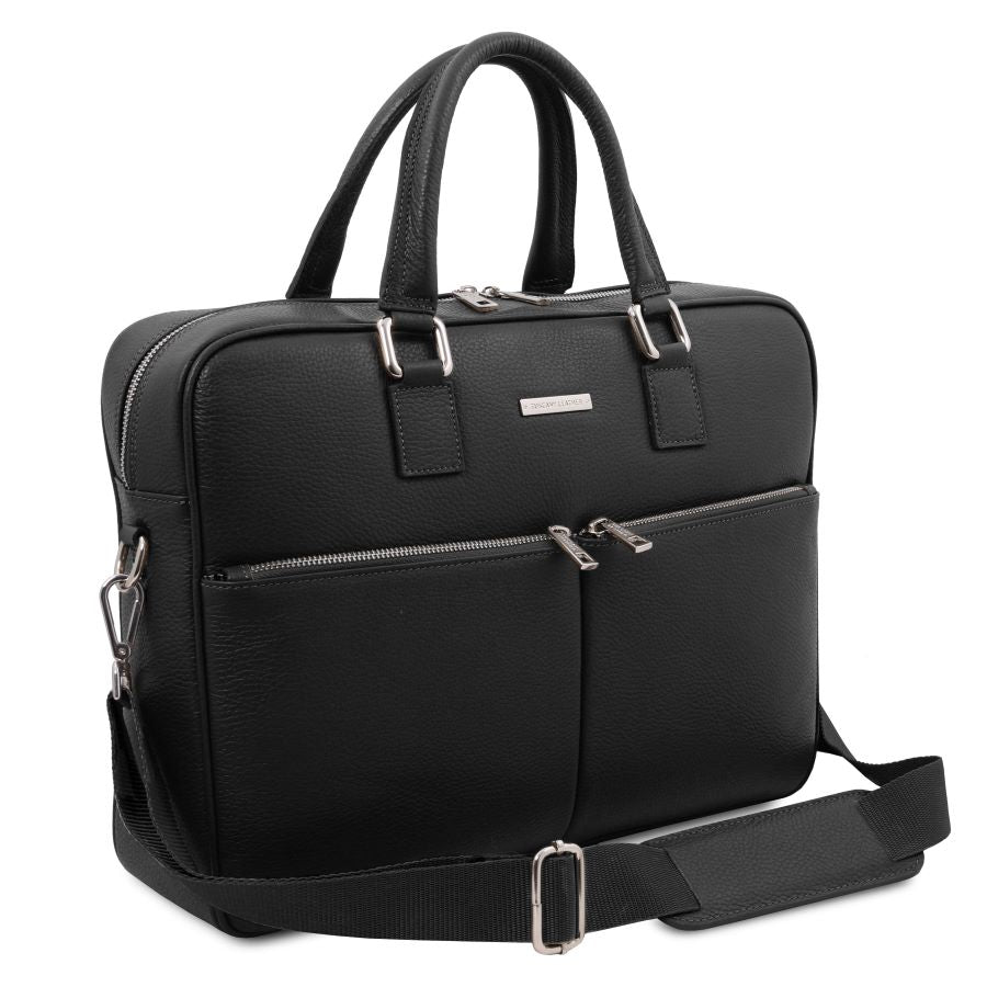 Treviso - Notebook-Aktentasche aus Leder-Schwarz