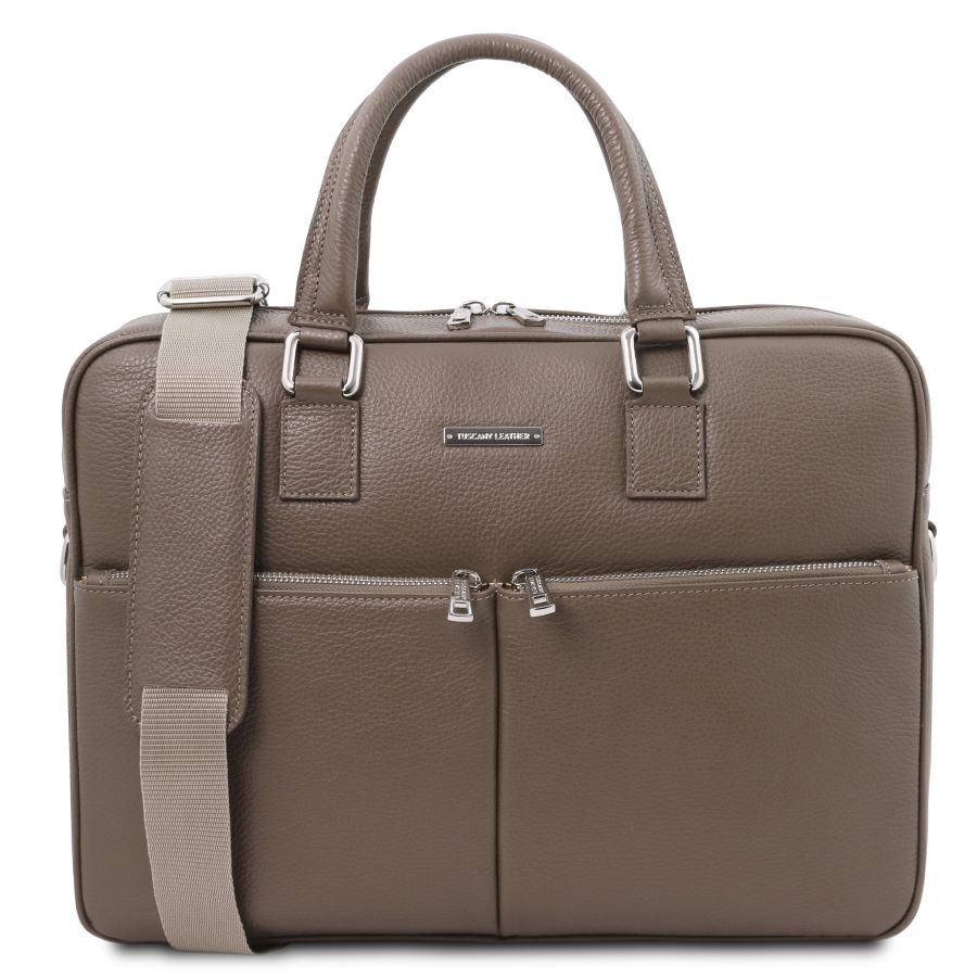 Treviso - Notebook Aktentasche aus Leder Taupe