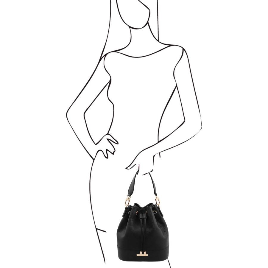 TL Bucket Bag - Beuteltasche aus Leder Schwarz