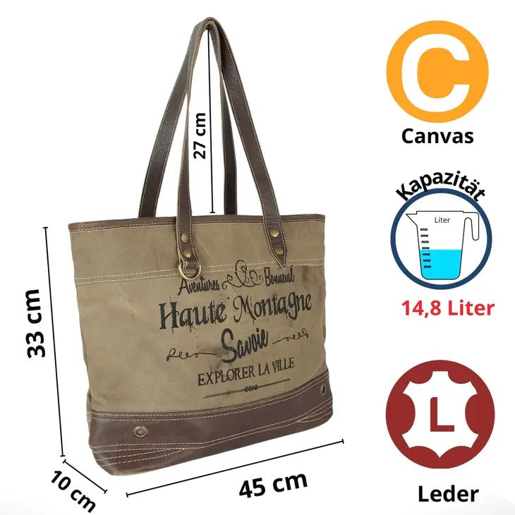 Savoie Vintage Schultertasche aus Canvas und Leder