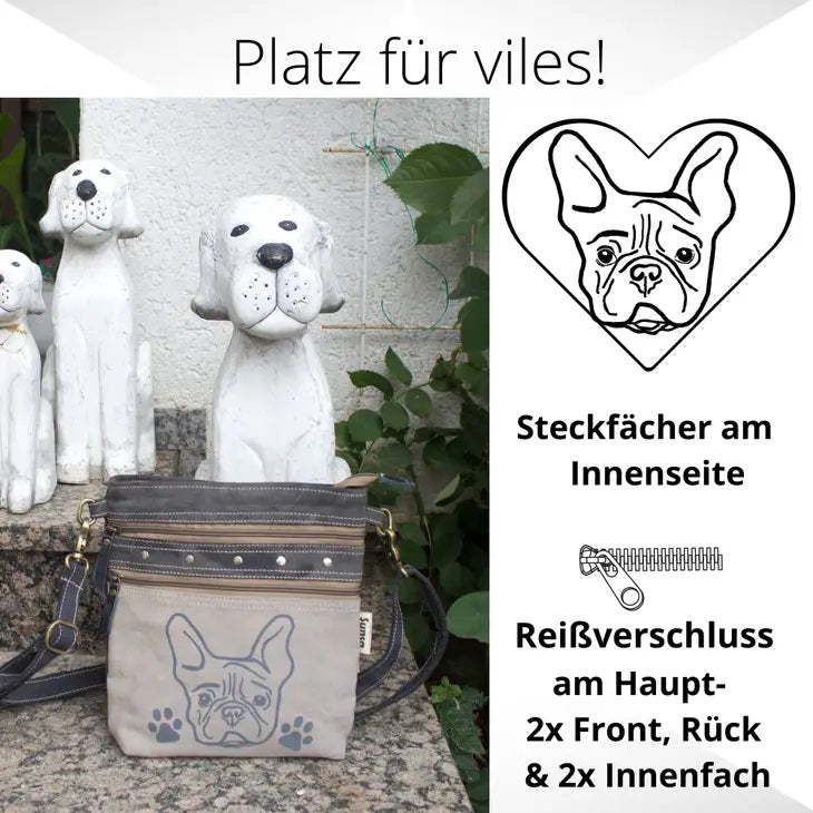 Vintage Umhängetasche aus Canvas mit Hundemotiv