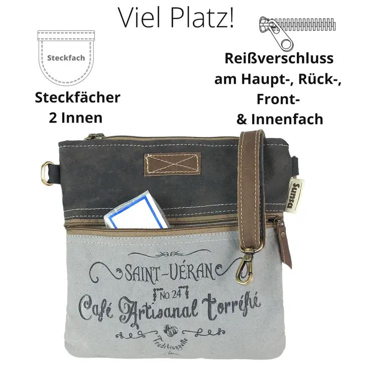 Kleine Vintage Umhängetasche Schultertasche Canvas