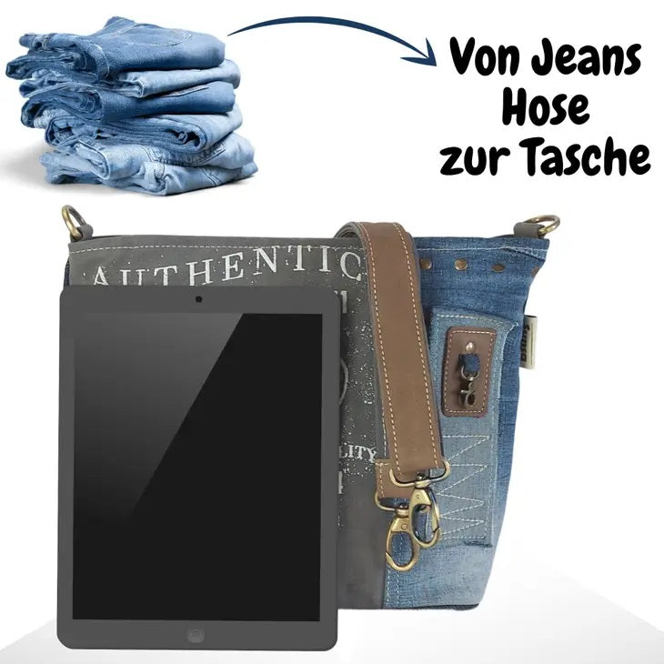 Vintage Umhängetasche aus Canvas mit Jeans