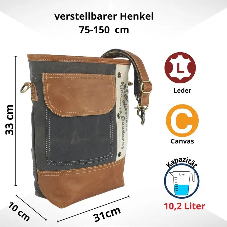 Vintage Umhängetasche aus Canvas mit Leder