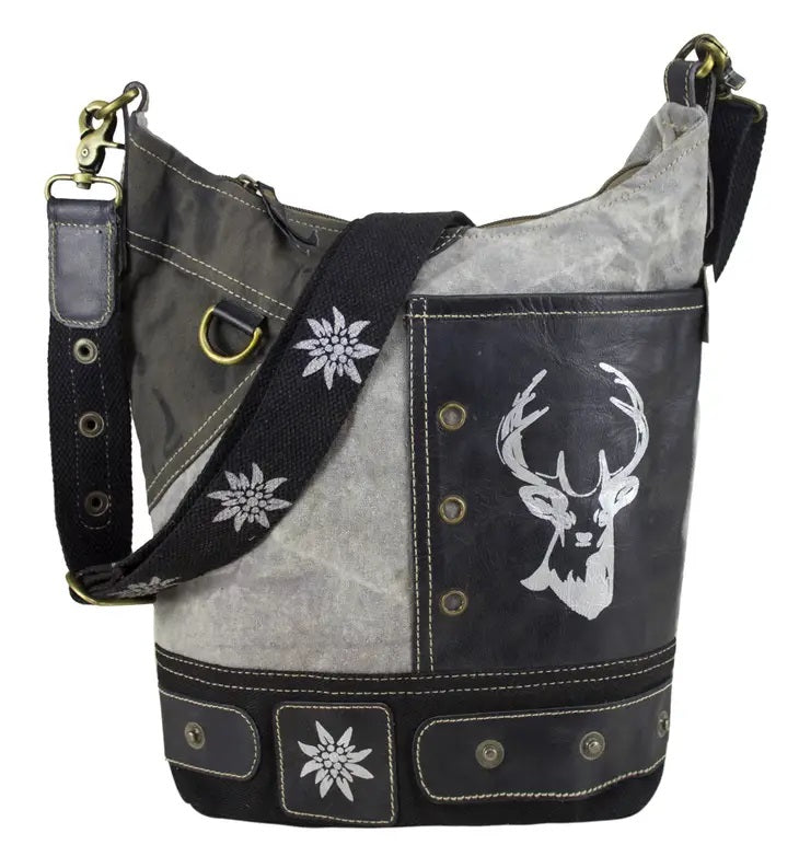 Canvas Hobo Tasche mit Hirsch-Motiv