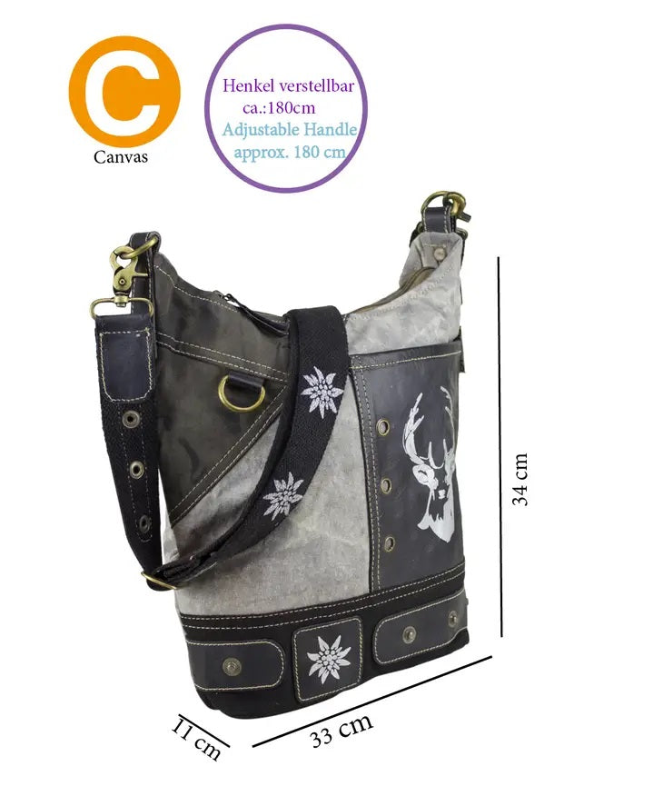 Canvas Hobo Tasche mit Hirsch-Motiv