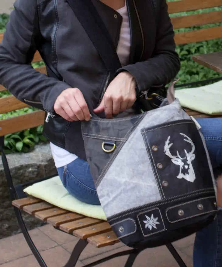 Canvas Hobo Tasche mit Hirsch-Motiv