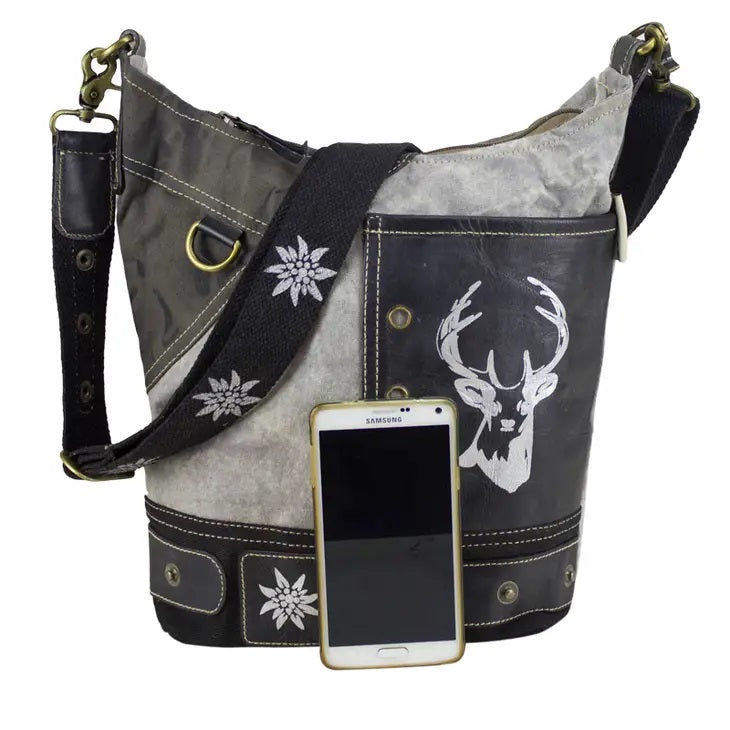 Canvas Hobo Tasche mit Hirsch-Motiv