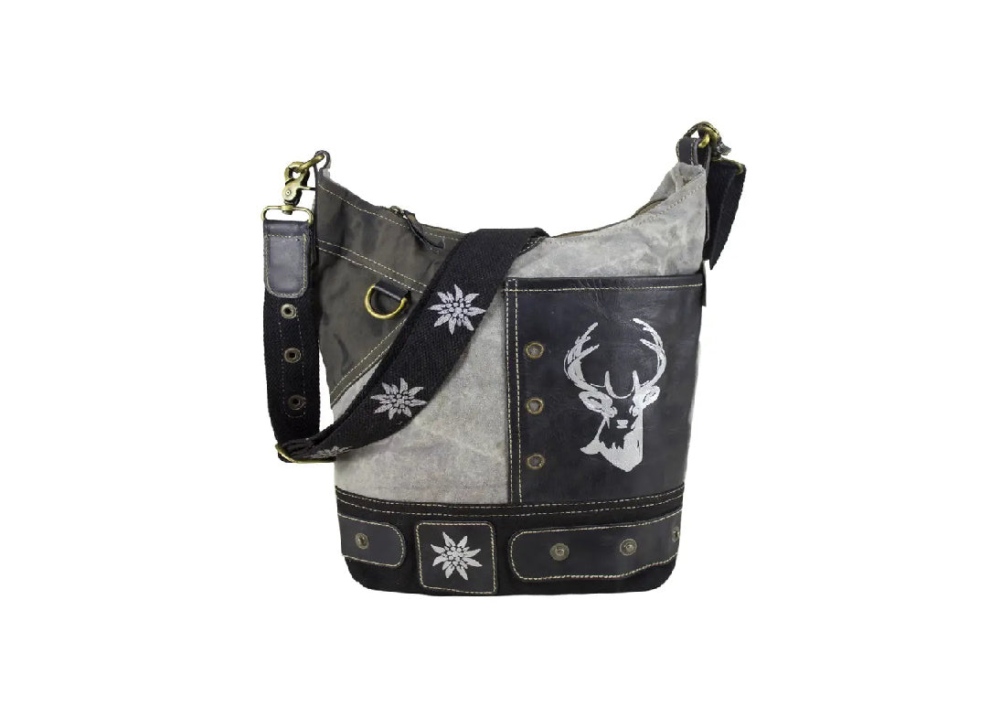 Canvas Hobo Tasche mit Hirsch-Motiv