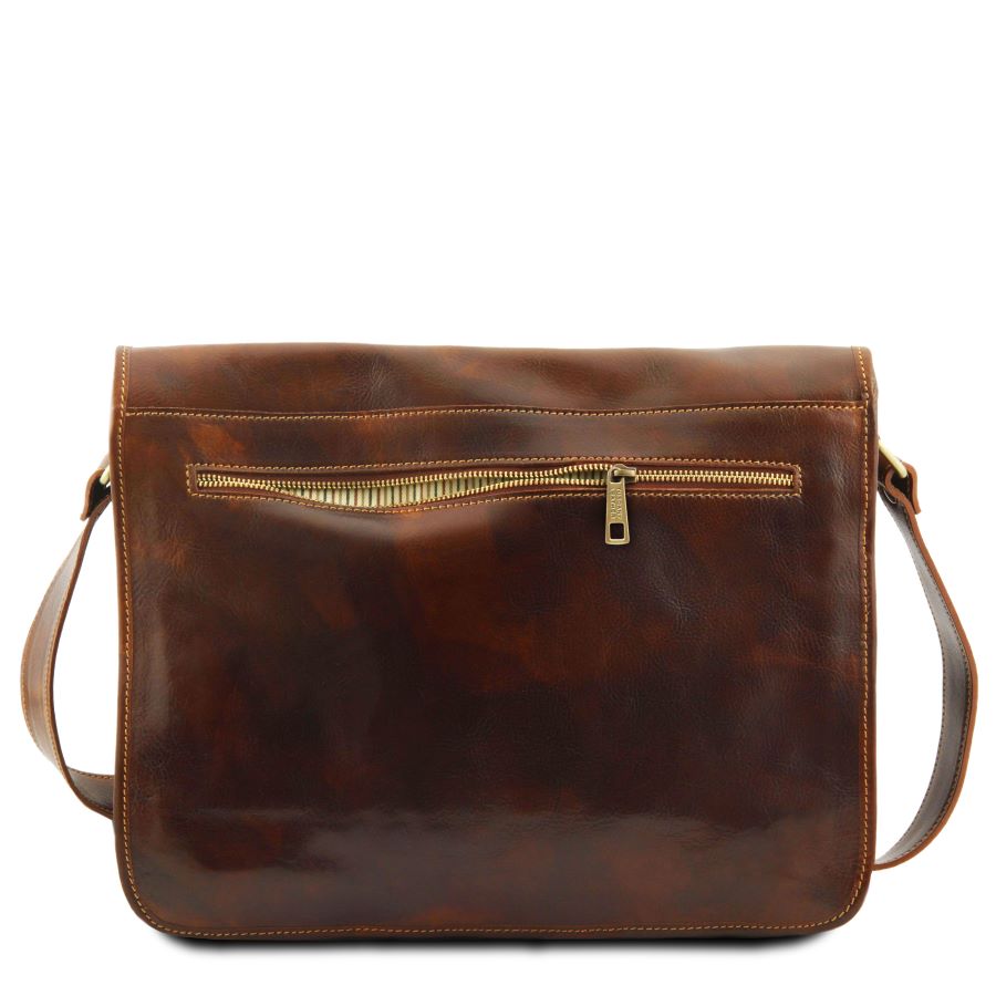 Messenger double - Tasche mit Laptopfach aus Leder Braun