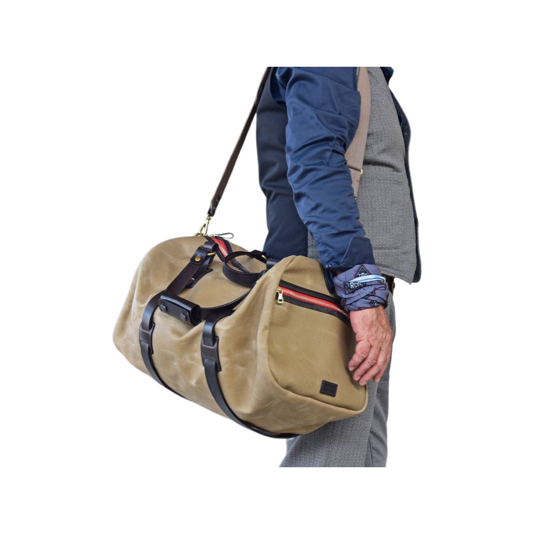 Vintage Duffle Holdall aus Canvas und Glattleder Sand