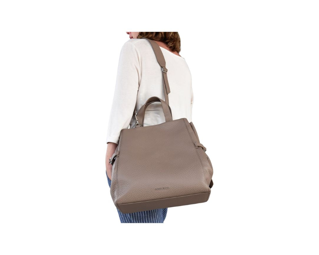 Fan Handtasche aus Leder Taupe