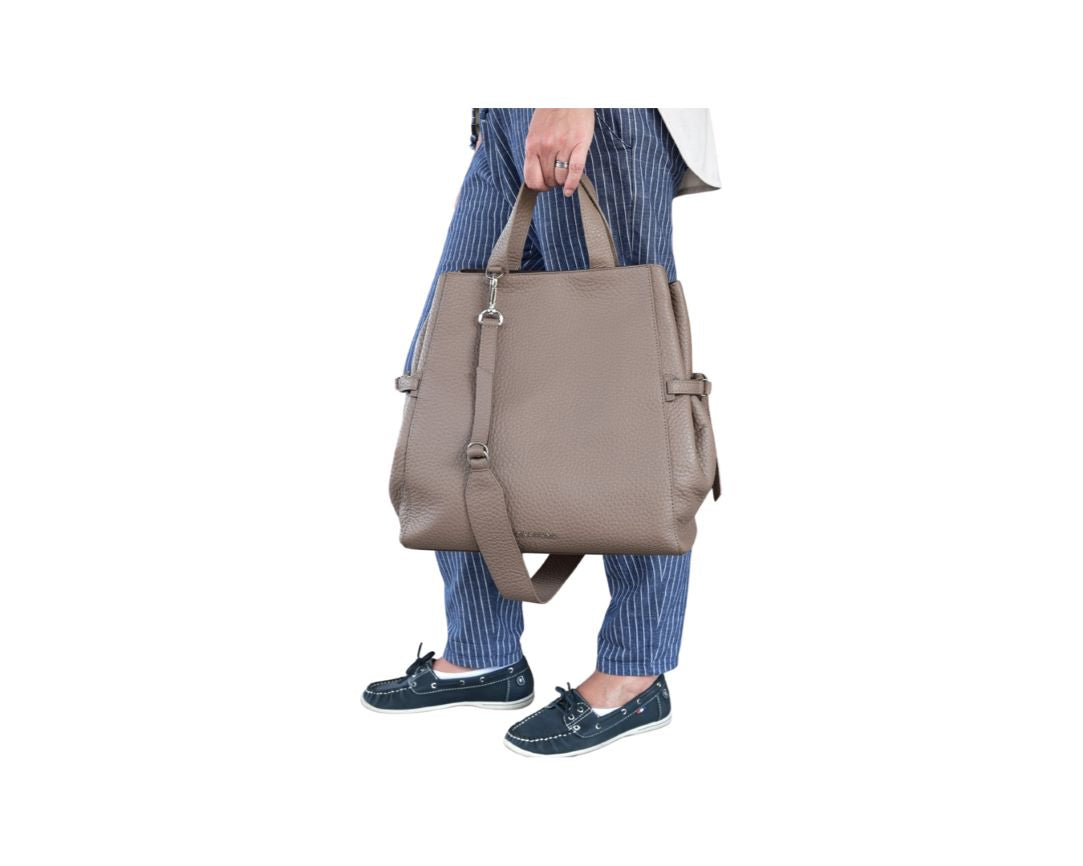 Fan Handtasche aus Leder Taupe