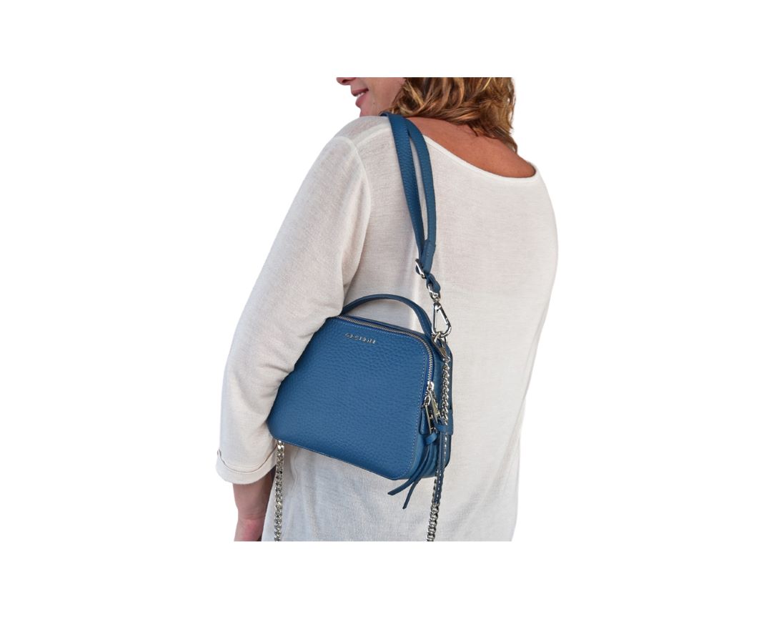 Mini Bag Umhängetasche Blau aus Leder