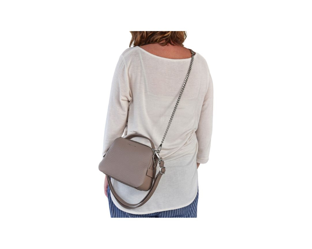 Mini Bag Umhängetasche Taupe aus Leder