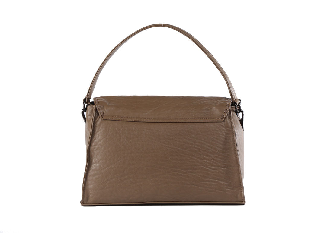 Vitello Goffrato Schultertasche Taupe aus Glattleder