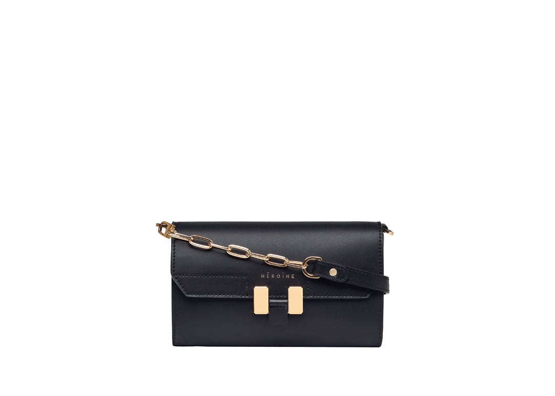 Amal Clutch Umhängetasche Leder Schwarz Maison Heroine