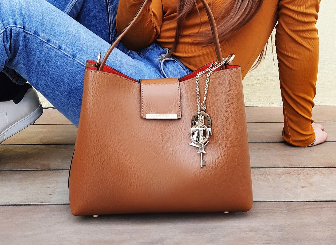 Clio - Schultertasche Leder Cognac