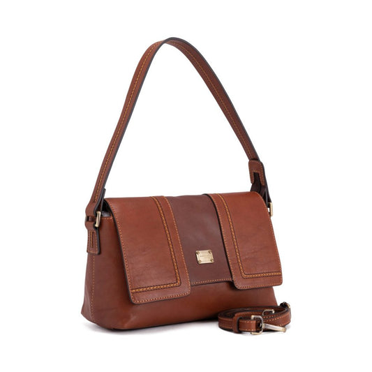 GC Schultertasche aus Leder Cognac