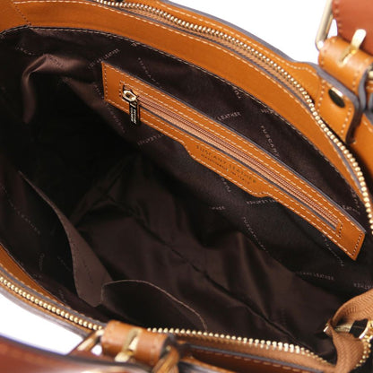 TL Bag - Shopping Tasche aus Saffiano Leder Cognac