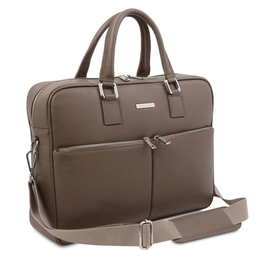 Treviso - Notebook Aktentasche aus Leder Taupe
