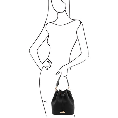TL Bucket Bag - Beuteltasche aus Leder Schwarz