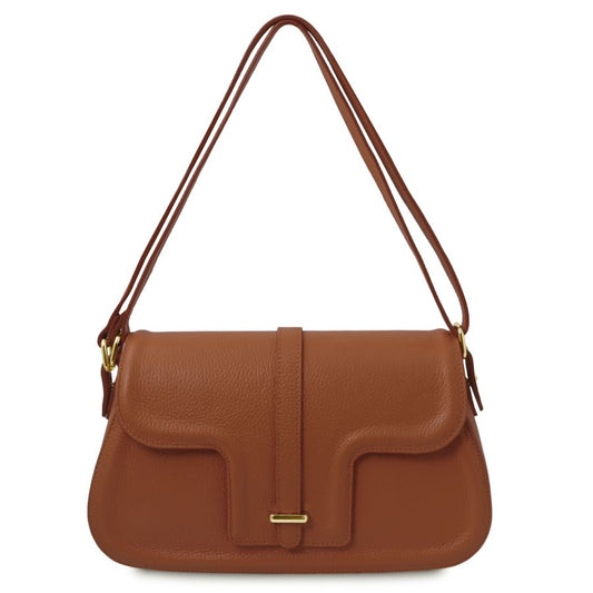 TL Bag - Schultertasche aus Leder Cognac
