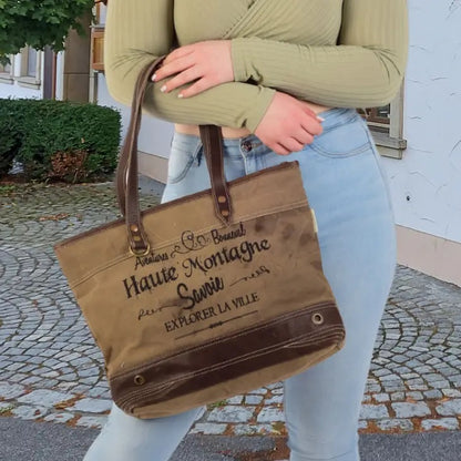 Savoie Vintage Schultertasche aus Canvas und Leder