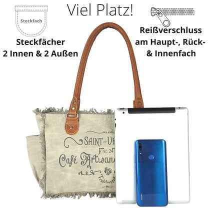 Vintage Handtasche kleiner Shopper mit Leder Henkel