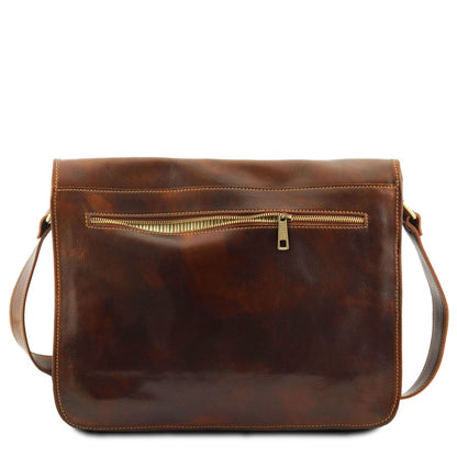 Messenger double - Tasche mit Laptopfach aus Leder Braun