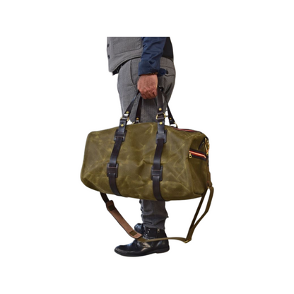 Vintage Duffle Holdall aus Canvas und Glattleder Olive