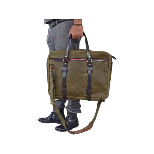 Vintage Range Flight Bag Olive aus Canvas und Glattleder