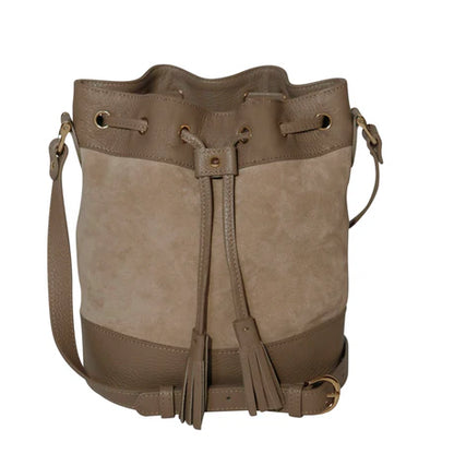 Bucket Bag Medium Leder Wildleder Taupe Connibi