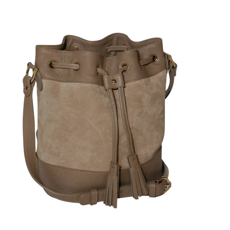 Bucket Bag Medium Leder Wildleder Taupe Connibi