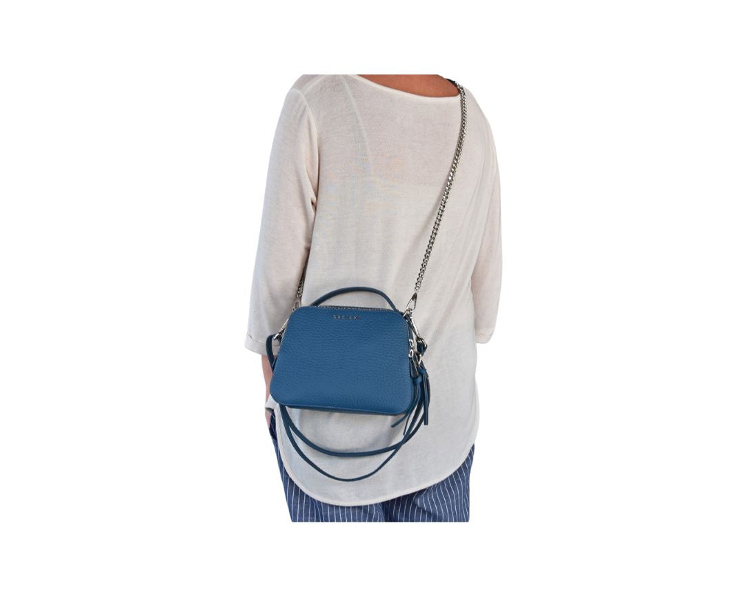 Mini Bag Umhängetasche Blau aus Leder