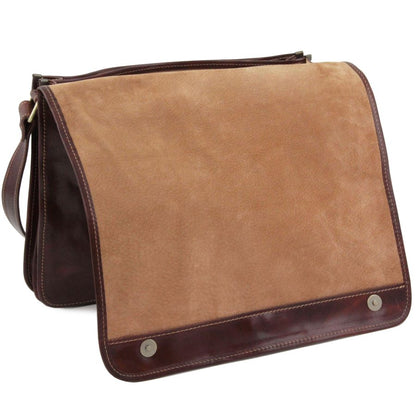 Messenger double - Tasche mit Laptopfach aus Leder Braun
