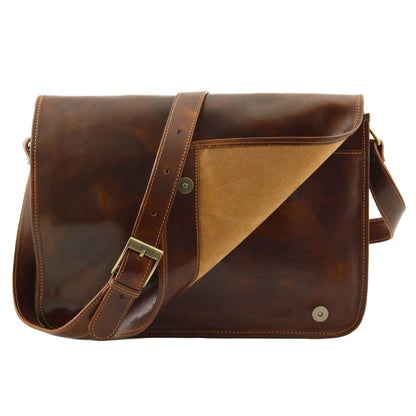 Messenger double - mit Laptopfach Leder-Schwarz